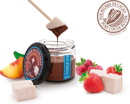 fondue au chocolat au lait 38% de cacao avec ses cubes de guimauves artisanale