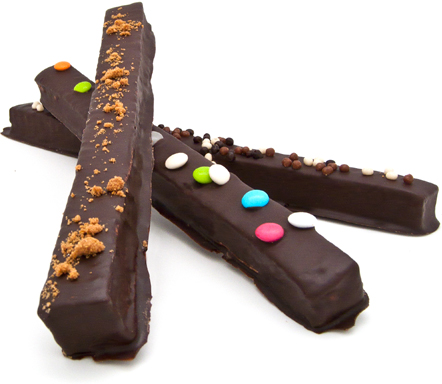 lanières de guimauve artisanale enrobées de Chocolat Noir intense